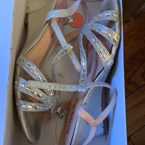 Silver wedge shoes with rhinestones